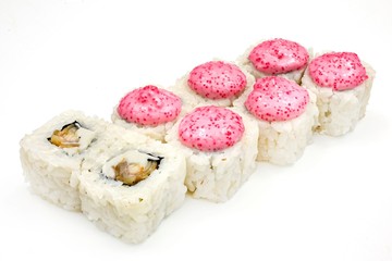 Japanese seafood sushi , roll on a white, isolated