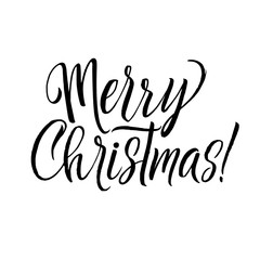Merry Christmas Calligraphy. Greeting Card Black Typography on White Background