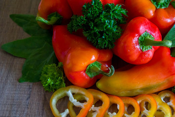 Brown table with vegetables