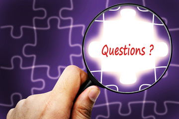 Questions? word. Magnifier and puzzles.