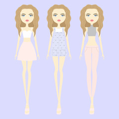 Set vector fashion girls. young woman with color hair and trendy