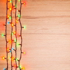 Christmas lights on wood