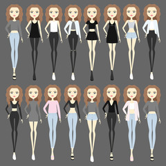 Set vector fashion girls. young woman with color hair and trendy
