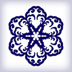 Laser cutting template. Openwork elegant snowflake silhouette. Vector illustration.