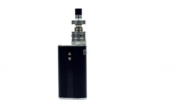 Black e-cigarette vaping box mod isolated