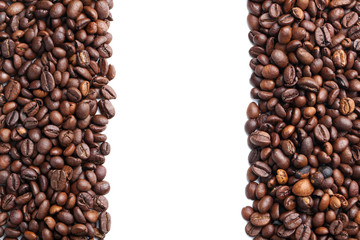 Roasted coffee beans on a white background
