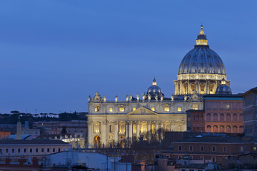 Night view at St. Peter's cathedral in Rome