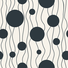 Abstract waves and circles vector seamless pattern. Tablecloth illustration. Fabric background