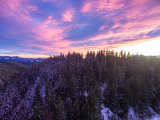 Aerial: Beautiful Mountain Sunset