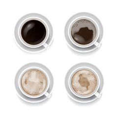 Top view of four style coffee cup isolated on the white backgrou