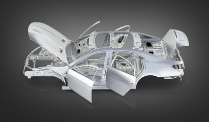 body car with no wheel on black background side view 3d