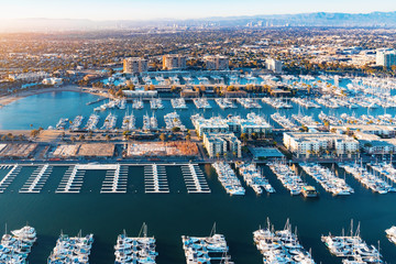 Aerial view of the Marina del Rey harbor in LA - obrazy, fototapety, plakaty