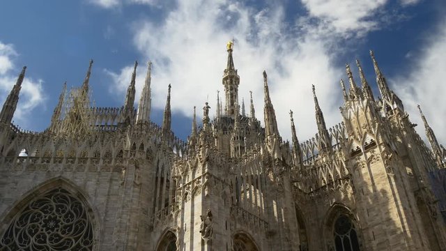 sunny day milan city famous duomo cathedral side crowded panorama 4k italy
