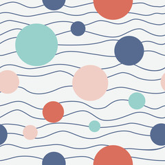 Abstract waves and circles vector seamless pattern