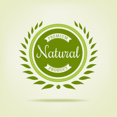 Premium natural product vector logo. Logotype template vintage element in green color for restaurant menu or food package. Natural ingredients product badge. Flat label.