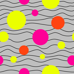 Abstract waves and circles vector seamless pattern