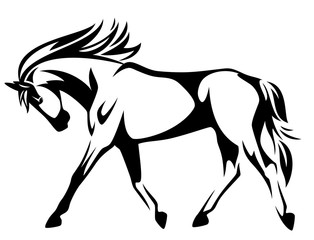 trotting horse sideview black and white vector design