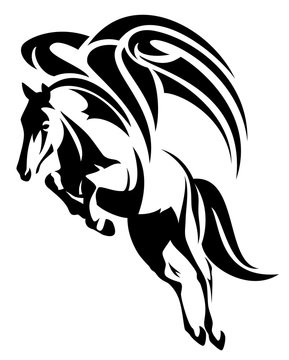 pegasus horse black and white vector design