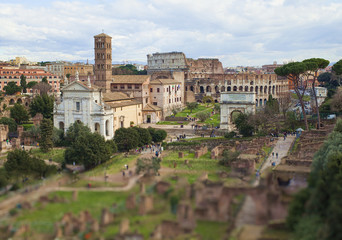 Fototapeta na wymiar Rome city view, tilt shift image effect