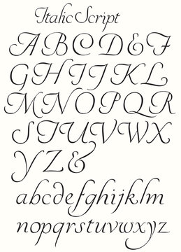 Italic Script Alphabet Capitals and Small letters. Decorative letters to use for titles drop caps etc.