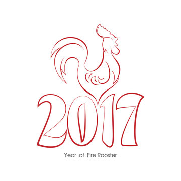 Vector illustration: Hand drawn Fire Rooster. Symbol of New 2017 Year. Happy Holidays.