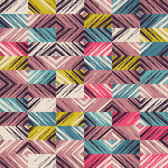 Abstract grunge rhombus seamless vector pattern. Tribal background.