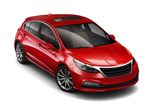 Compact red hatchback car