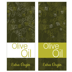 Fototapeta na wymiar Two labels for olive oil. Olive tree emblem for menu, for a bottle of wine for olive oil.