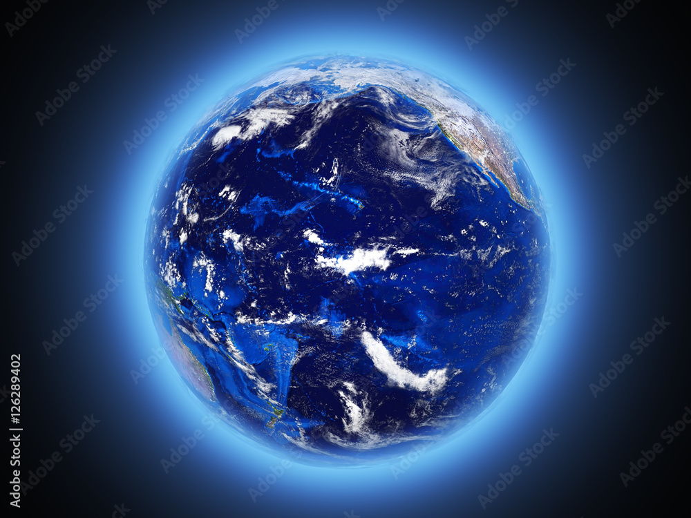 Wall mural planet earth shines view from space 3d render