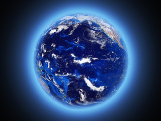 planet Earth shines view from space 3d render
