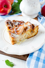 Apple caramel strata in a frying pan