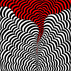 Black, white and red wavy stripes. Hand drawn vector illustration in doodle style. Optical design.