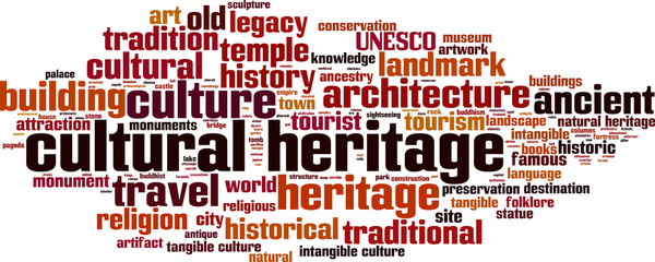 Cultural heritage word cloud concept. Vector illustration