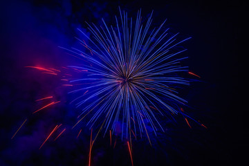 Great fireworks at the beach of Salina, Sicily