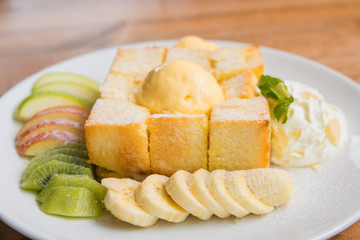 Banana with toast and ice cream