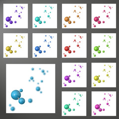 Kollektion von Hintergründen mit verschiedenen farbigen Molekülen  teilweise im Fokus 