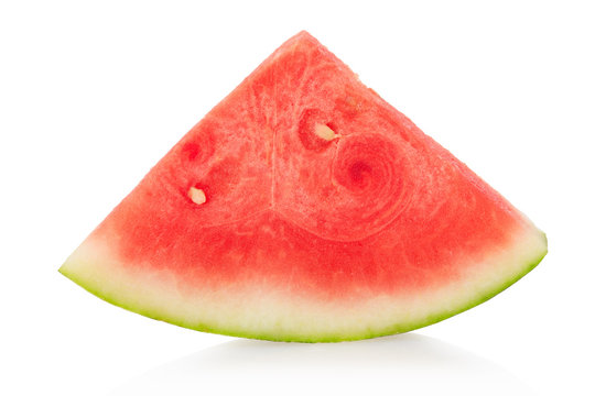 Watermelon triangular slice isolated on white, clipping path