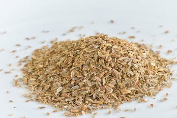 Dill seed on white background