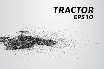 Tractor of the particles. The tractor breaks down into small circles and dots. Vector illustration