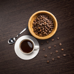 coffee attributes on a wooden background