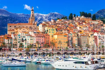 Foto op Plexiglas   Menton, France: The Pearl of the French Riviera. colorful town - luxury holidays in the south  © Freesurf