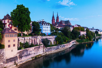 Basel architecture along Rhine River