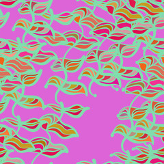 Fototapeta na wymiar Bright leaves, abstraction fantasy. Vector seamless pattern.