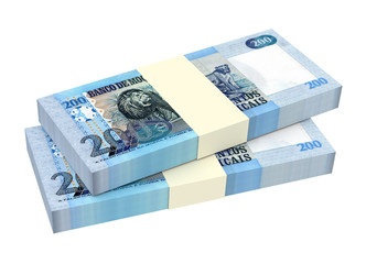 Mozambican meticais bills isolated on white background. 3D illustration.