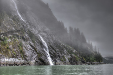 Waterfall and Fog, The Vestibule, Fords Terror, Alaska