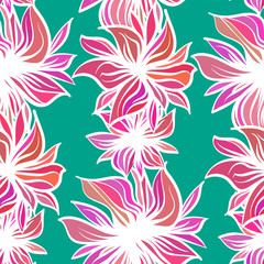 Bright fantasy flowers. Vector seamless pattern