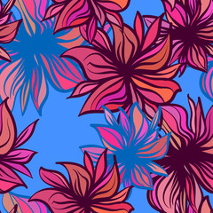 Bright fantasy flowers. Vector seamless pattern