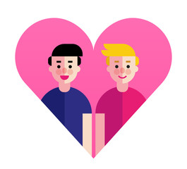 Colorful cute isolated vector illustration of pink heart and gay couple