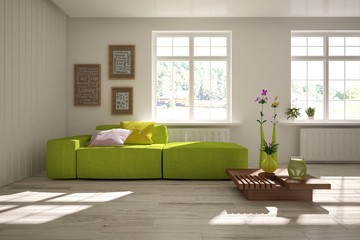 White modern room. Scandinavian interior design. 3D illustration