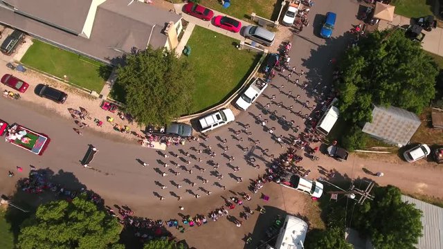 Aerial shot of July 4th parade and celebration